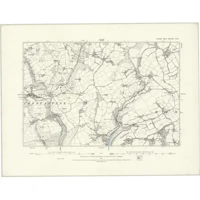 1878 Map of Cornwall LXXVII.NW, 1888 Print