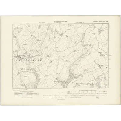 1906 Map of Cornwall LXXVII.NW, 1908 Print