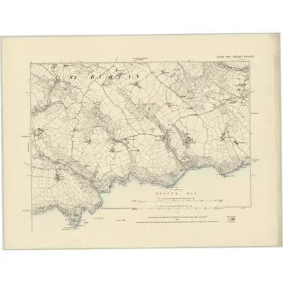 1876 Map of Cornwall LXXVIII.NE & SE, 1887 Print