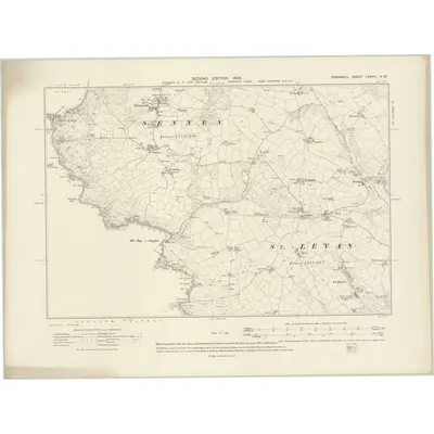 1906 Map of Cornwall LXXVIII.NW, 1908 Print