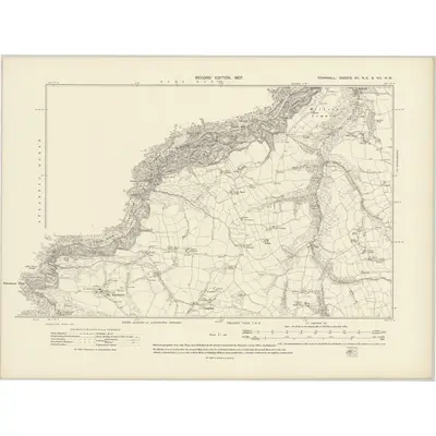 1905 Map of Cornwall VII.NE & VIII.NW, 1907 Print