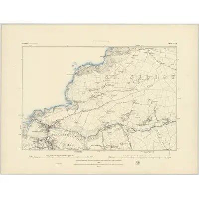 1882 Map of Cornwall X.NE, 1884 Print