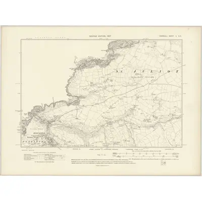 1905 Map of Cornwall X.NE, 1907 Print