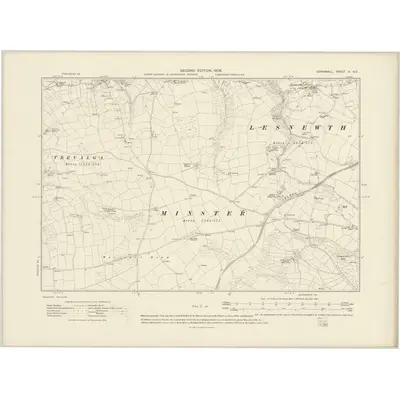 1905 Map of Cornwall X.SE, 1908 Print