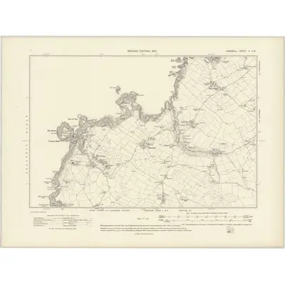 1905 Map of Cornwall X.SW, 1907 Print