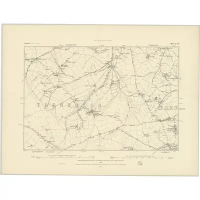 1882 Map of Cornwall XI.SE, 1884 Print