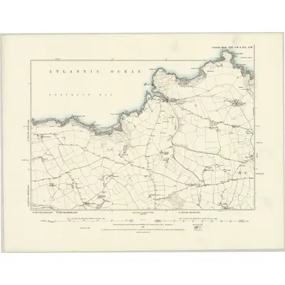 1880 Map of Cornwall XIII.SW & XIX.NW, 1888 Print