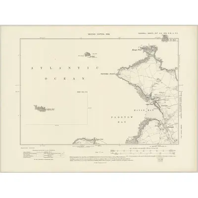 1905 Map of Cornwall XIIIA.SE, XVIII.NW & NE, 1908 Print