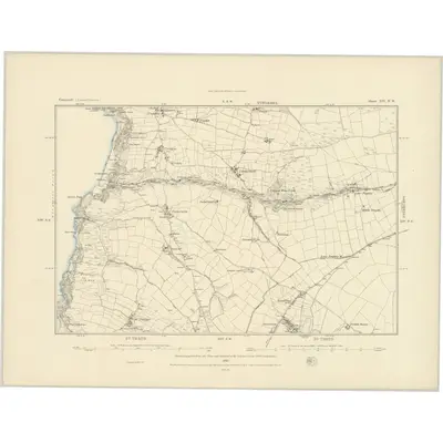 1881 Map of Cornwall XIV.NW, 1883 Print