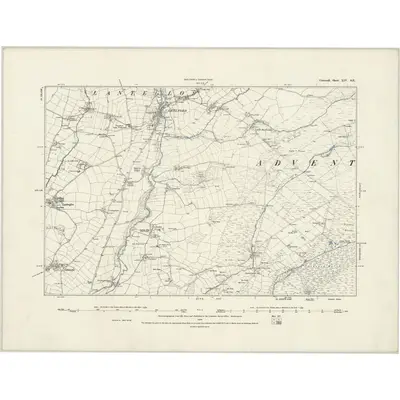 1880 Map of Cornwall XIV.SE, 1889 Print