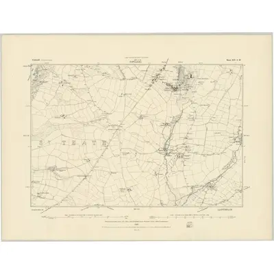 1880 Map of Cornwall XIV.SW, 1884 Print