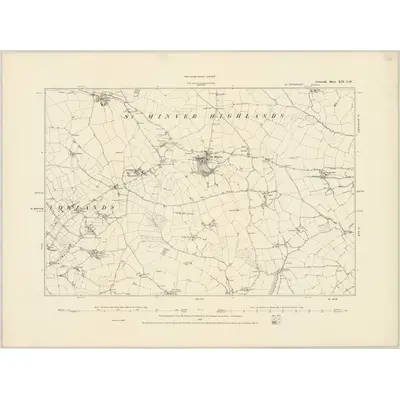 1880 Map of Cornwall XIX.SW, 1887 Print