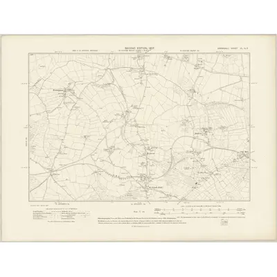 1906 Map of Cornwall XL.NE, 1907 Print