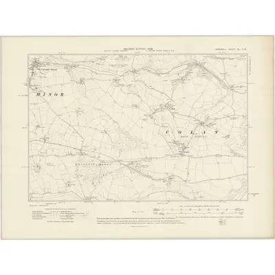 1905 Map of Cornwall XL.NW, 1908 Print