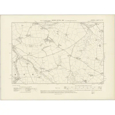 1906 Map of Cornwall XL.SW, 1908 Print