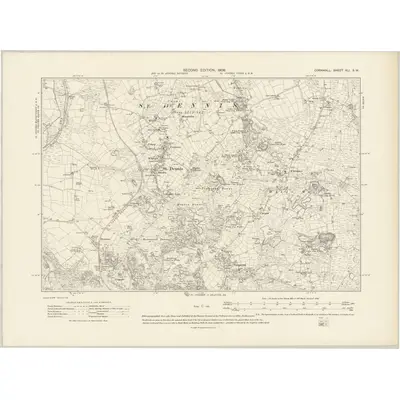 1906 Map of Cornwall XLI.SW, 1908 Print