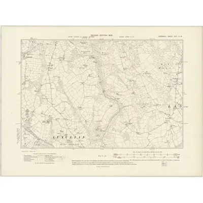 1905 Map of Cornwall XLII.NW, 1908 Print