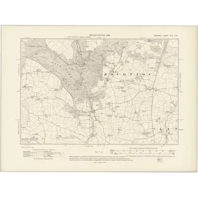1905 Map of Cornwall XLIII.NW, 1908 Print