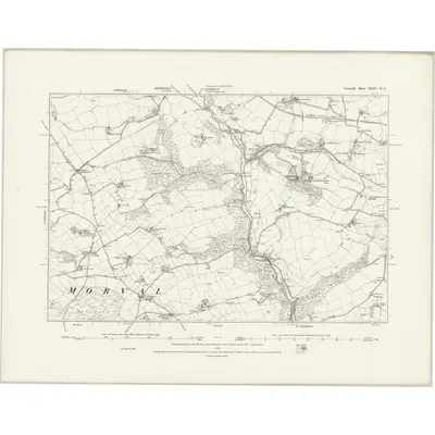 1882 Map of Cornwall XLIV.NE, 1888 Print