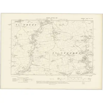 1905 Map of Cornwall XLV.NE, 1907 Print
