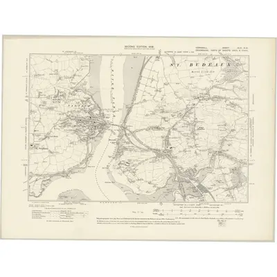 1905 Map of Cornwall XLVI.NW, 1908 Print
