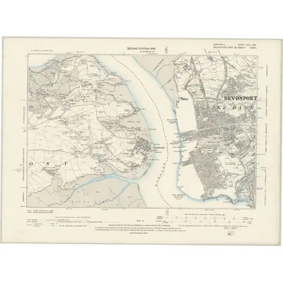 1892 Map of Cornwall XLVI.SW, 1896 Print