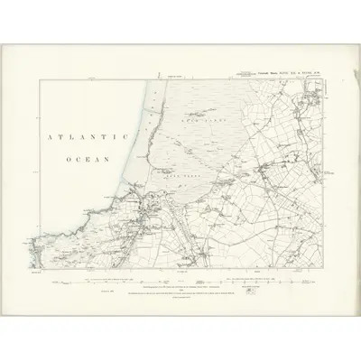 1879 Map of Cornwall XLVII.NE & XLVIII.NW, 1888 Print
