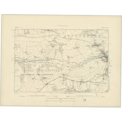 1882 Map of Cornwall XVI.NE, 1884 Print