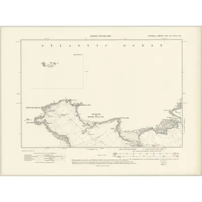 1905 Map of Cornwall XVIIIA.SE & XVIII.SW, 1907 Print