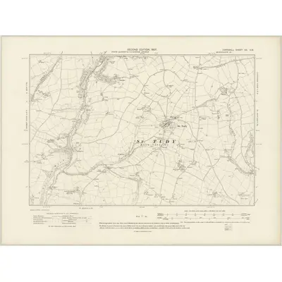 1905 Map of Cornwall XX.SW, 1907 Print