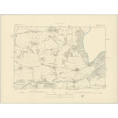 1882 Map of Cornwall XXIII.NW, 1883 Print