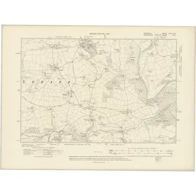 1905 Map of Cornwall XXIII.NW, 1907 Print