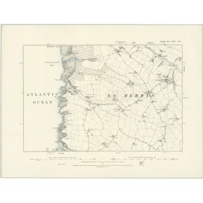 1880 Map of Cornwall XXIV.NW, 1888 Print