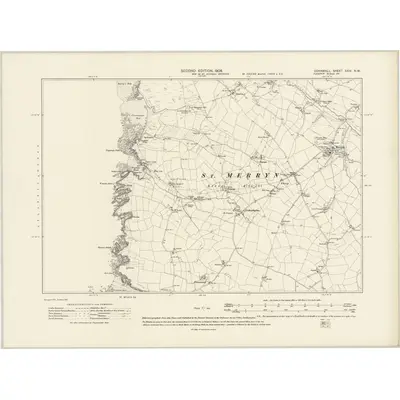 1905 Map of Cornwall XXIV.NW, 1908 Print