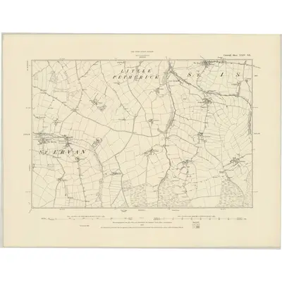 1880 Map of Cornwall XXIV.SE, 1887 Print