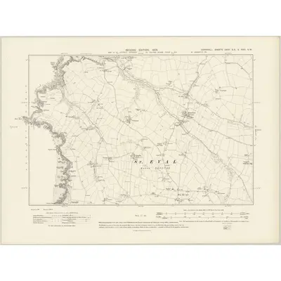 1905 Map of Cornwall XXIV.SW & XXIVA.SE, 1908 Print