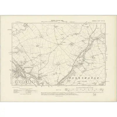 1905 Map of Cornwall XXV.NE, 1908 Print