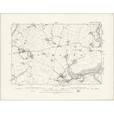 1880 Map of Cornwall XXVI.NW, 1888 Print