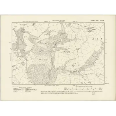 1905 Map of Cornwall XXVI.SW, 1908 Print