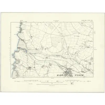1880 Map of Cornwall XXXII.NW, 1888 Print