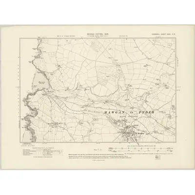 1905 Map of Cornwall XXXII.NW, 1908 Print