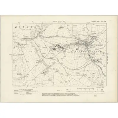 1905 Map of Cornwall XXXIV.NW, 1908 Print