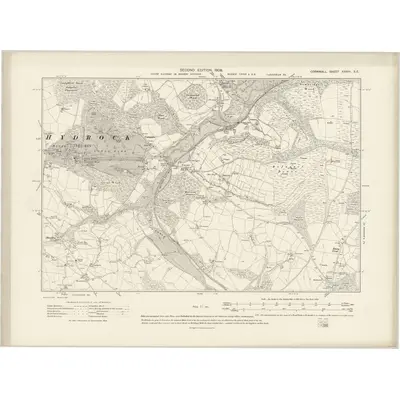 1906 Map of Cornwall XXXIV.SE, 1908 Print