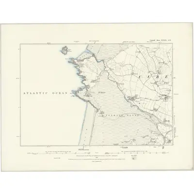 1879 Map of Cornwall XXXIX.SW, 1888 Print