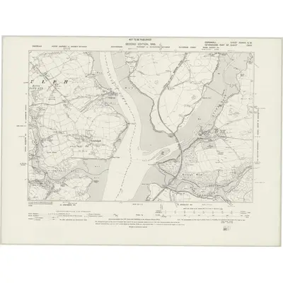 1892 Map of Cornwall XXXVIII.SW, 1942 Print