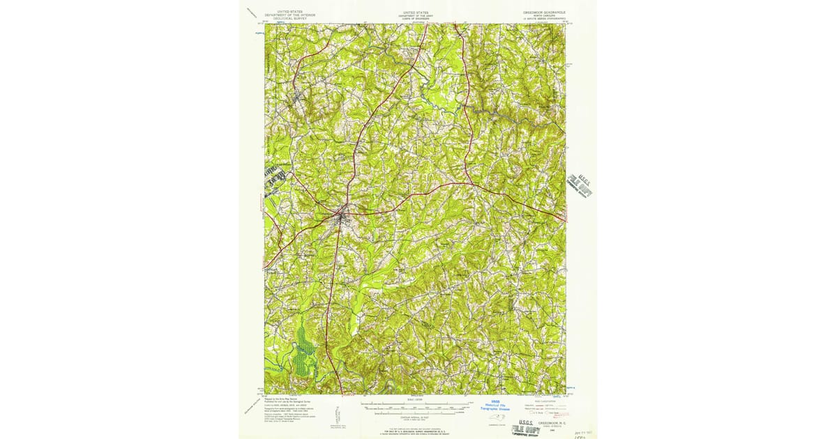 Old Maps of North Fallsview Wake - Creedmoor Granville County Nc Usgs Topo 1943 P1957 Og 1200x630