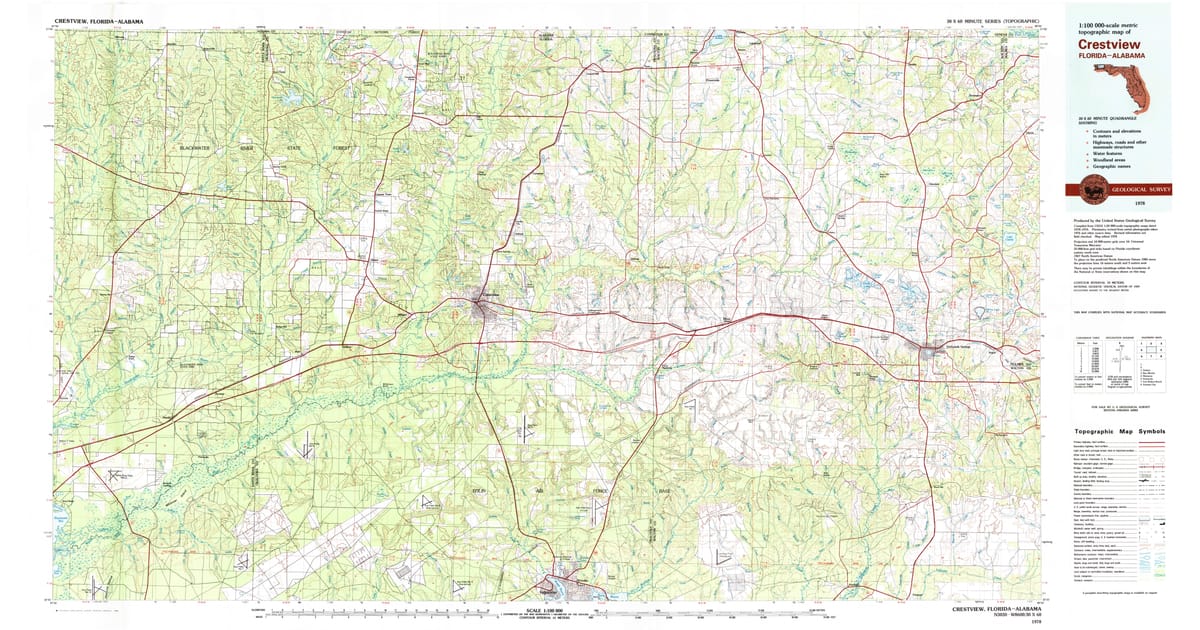 1978 Map of Crestview, FL — High-Res, 1982 Print #2 | Pastmaps