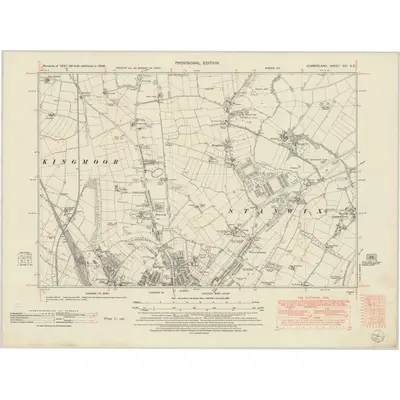 1945 Map of Cumberland XVI.SE, 1952 Print