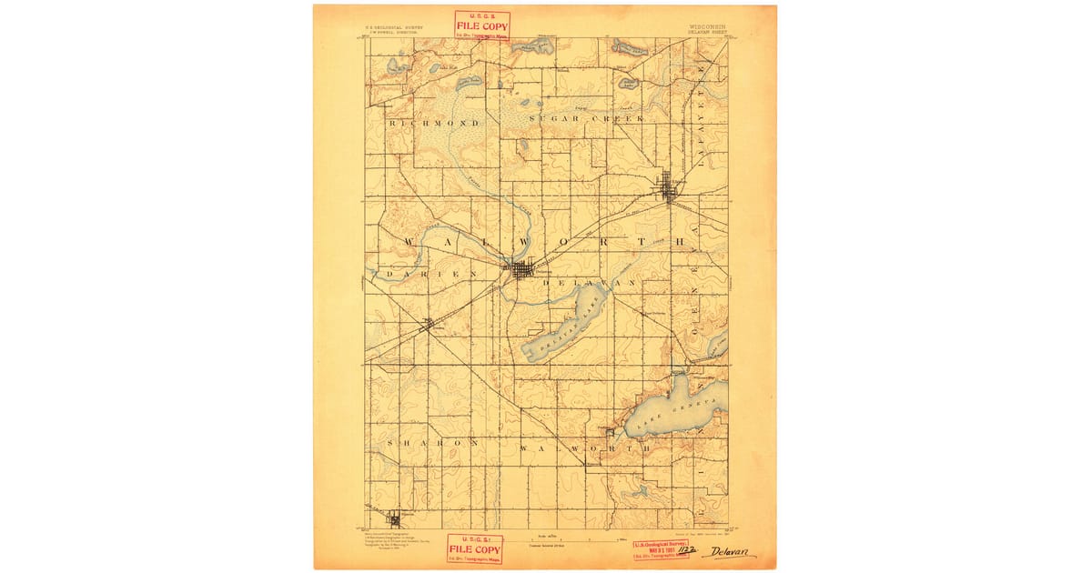 1893 Map of Delavan, WI — High-Res, 1901 Print | Pastmaps