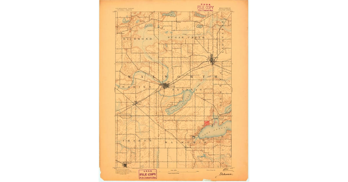 Old Maps of Fontana on Geneva Lake - Delavan Walworth County Wi Usgs Topo 1893 Og 1200x630